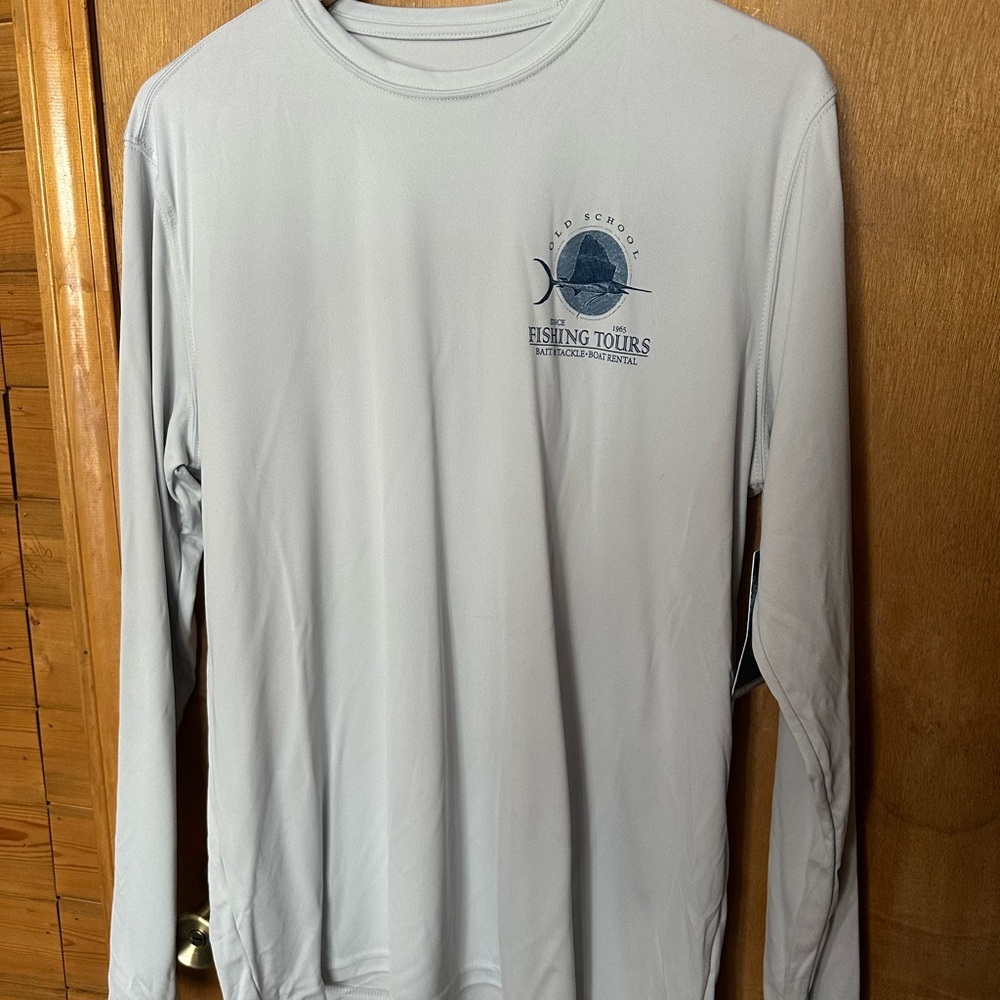 Vapor Apparel Gray Long Sleeve Men’s Shirt Old School Fishing UPF 50+ Large NWT